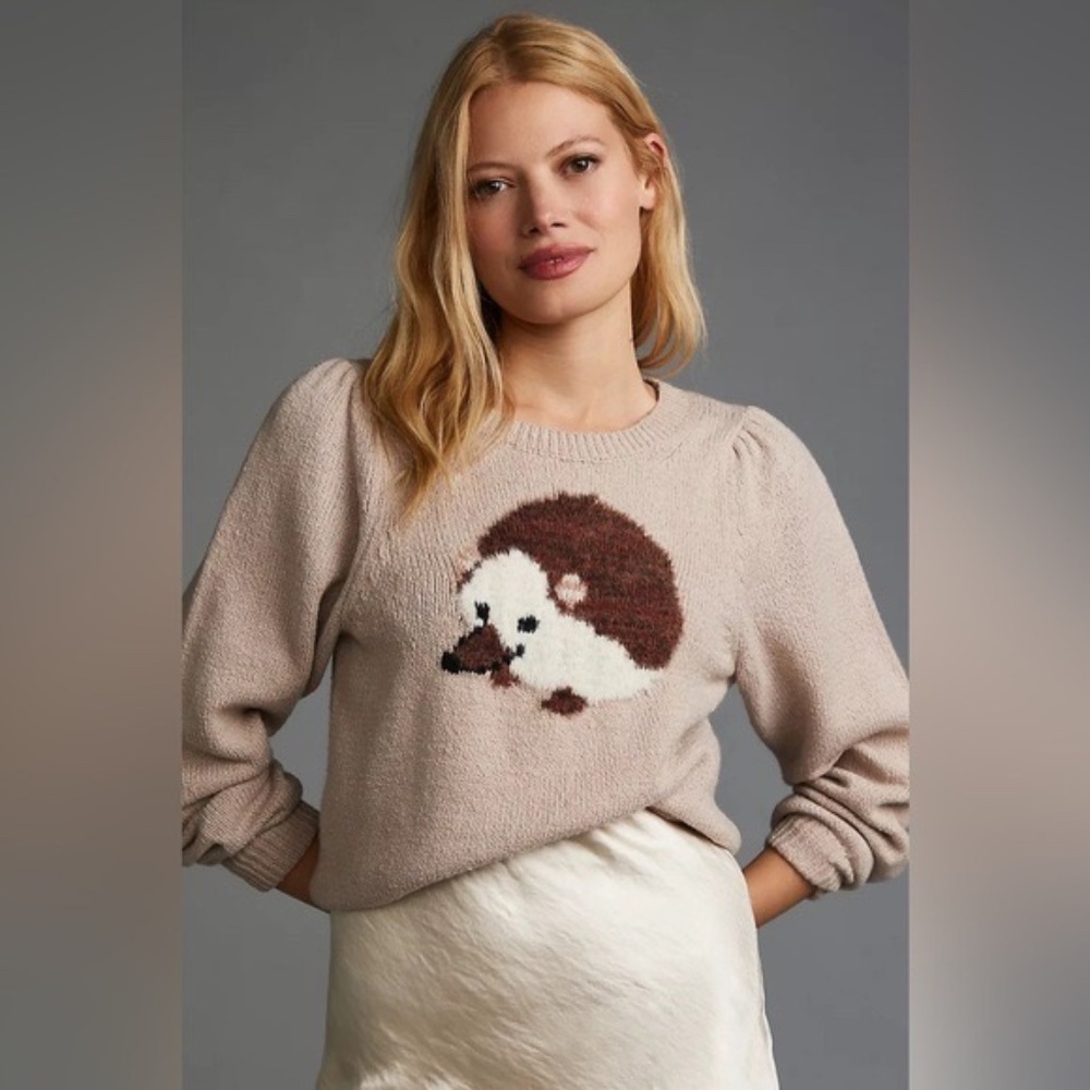 Anthropologie Maeve Hedgehog Sweater Tan RARE XS